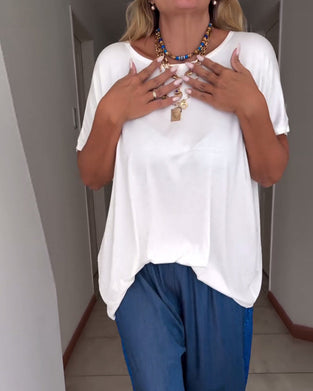 Koszulka z krótkim rękawem i okrągłym dekoltem w jednolitym kolorze