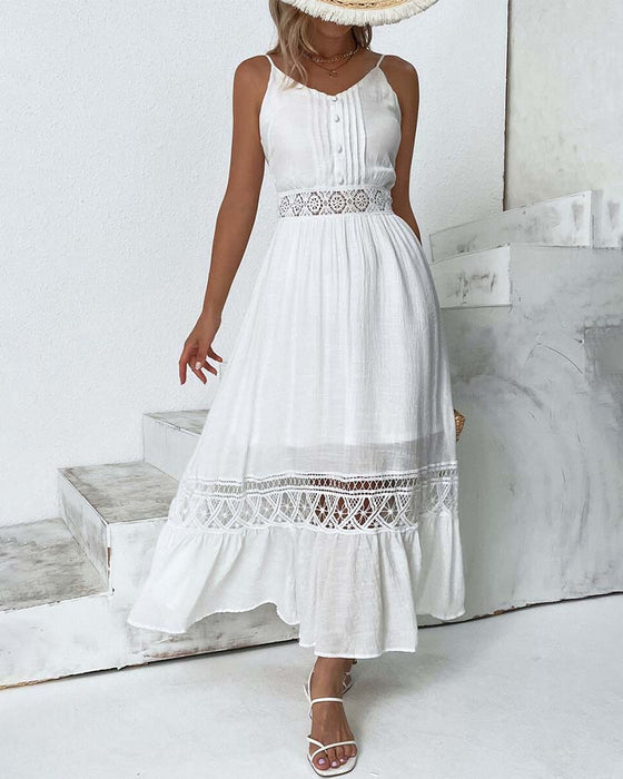 Elegancka sukienka z koronką w jednolitym kolorze