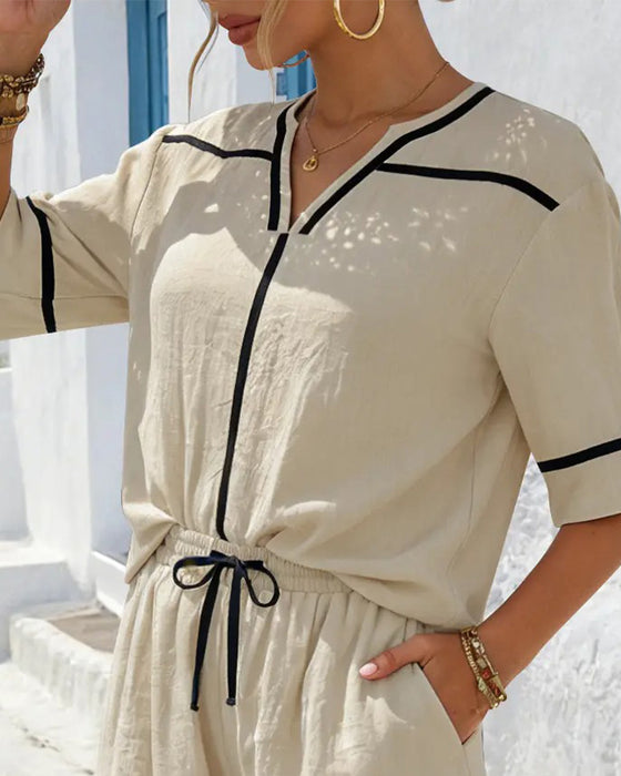 Set V-Szyjka Kontrast Swobodny Luźny