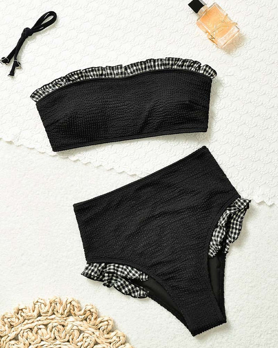 Bikini Krata Ruffle Bez Ramiączek