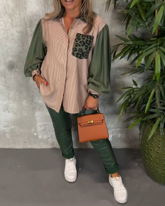 Koszula z rękawami typu lampart w panterkę