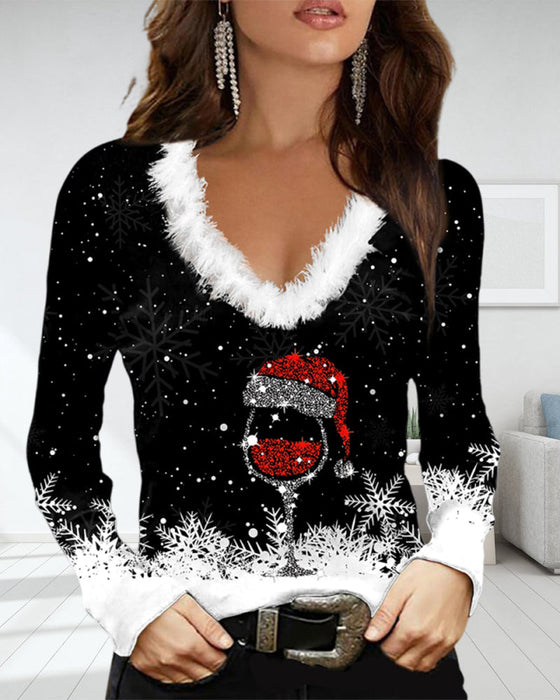 Bluzka z długim rękawem i dekoltem w kształcie litery V