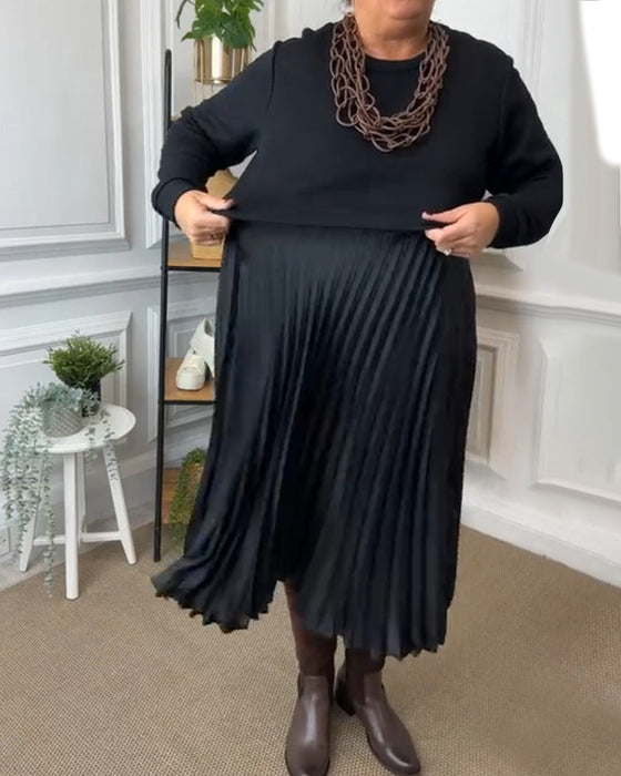 Elegancka sukienka z wstawkami i okrągłym dekoltem