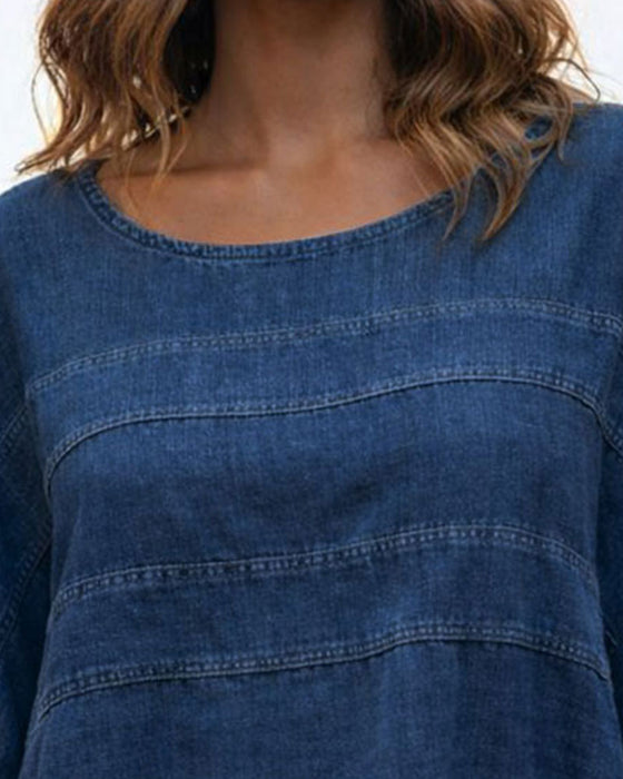 Top Luźny Rękaw Nietoperz Denim