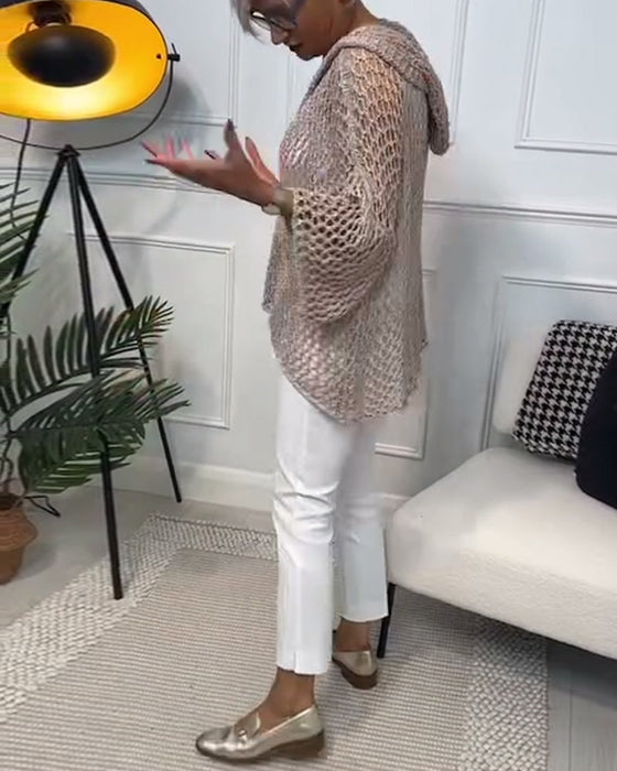 Sweter z kapturem w jednolitym kolorze z wycięciem w gwiazdki