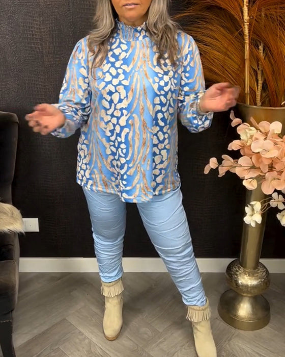 Bluzka ze stójką długim rękawem i nadrukiem