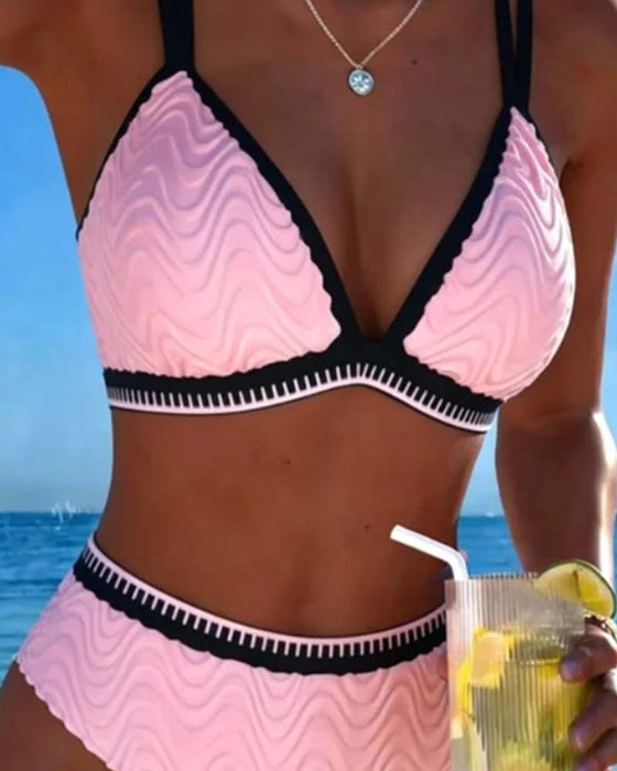 Bikini Blok Kolorów Podwójny Pasek Teksturowany