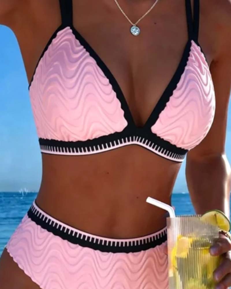 Bikini Blok Kolorów Podwójny Pasek Teksturowany