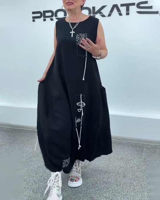 Sukienka Bez Rękawów Oversized Nadruk Literowy