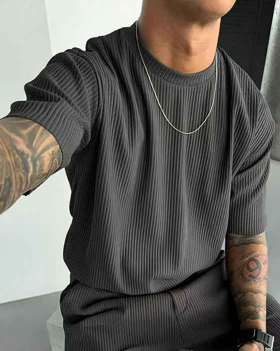 T-Shirt Żebrowany Wysoka Szyja Casual Gładki