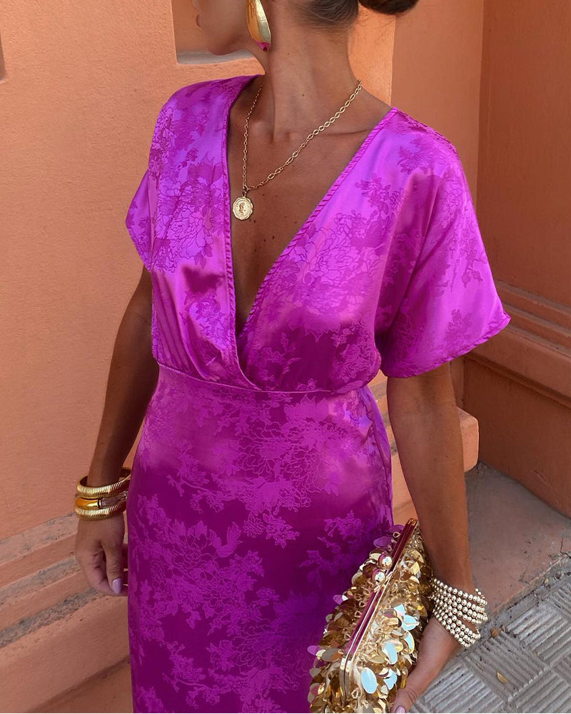 Sukienka z dekoltem V w jednolitym kolorze