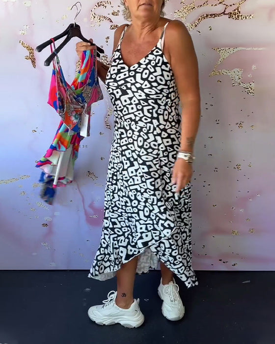 Patchworkowa sukienka na ramiączkach w stylu retro