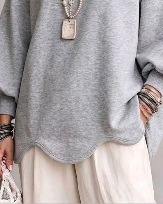 Sweatshirt Okrągły Dekolt Rękaw Latarnia Asymetryczny