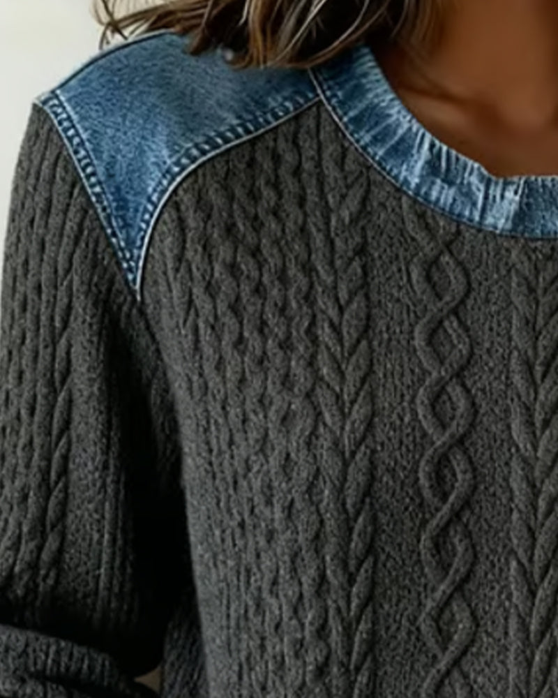 Bluza Color Blocking Z Okrągłym Dekoltem