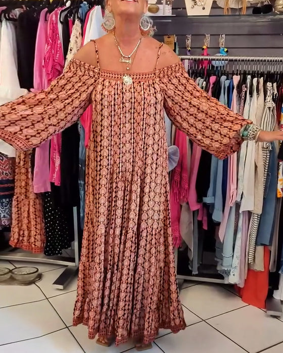 Luźna Sukienka Na Ramiączkach W Stylu Boho