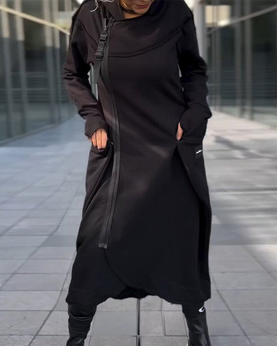Elegancka luźna sukienka w jednolitym kolorze