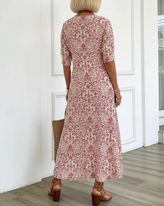 Sukienka Vintage Kwiatowy Dekolt V Maxi