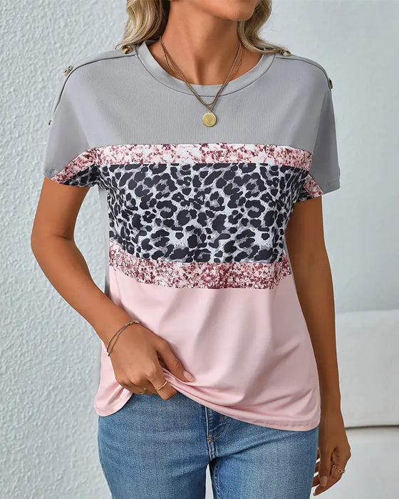 T-Shirt Okrągły Dekolt Panterka Blok Kolorów