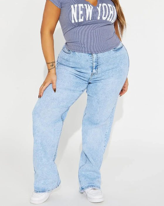 Jeansy Typu High-Waist Z Efektem Podnoszenia I Łagodnym Rozkloszowaniem