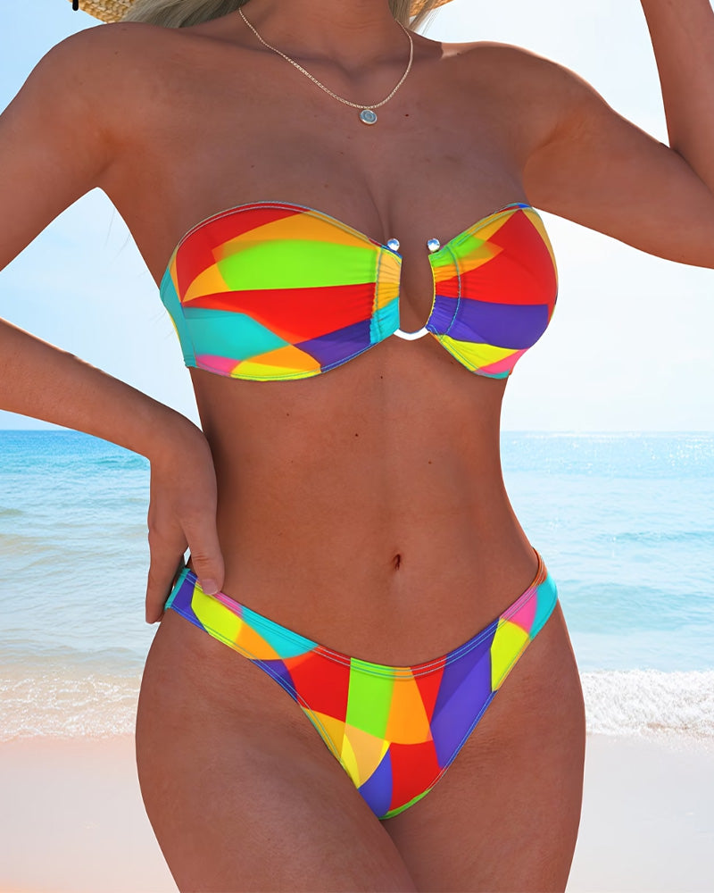 Bikini Kolorowy Geometryczny Druk Bandeau