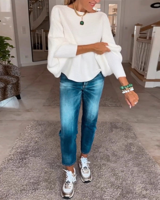 Jednokolorowy sweter z długim rękawem