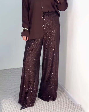 Spodnie Casual Cekiny Szerokie-nogi