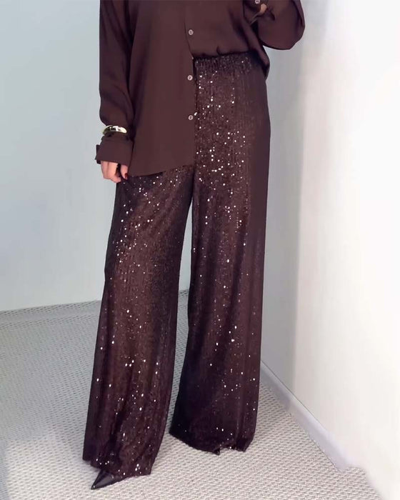 Spodnie Casual Cekiny Szerokie-nogi