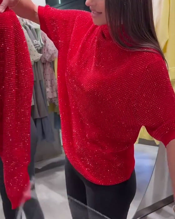 Sweter Turtleneck Krótki Rękaw Jednolity Kolor