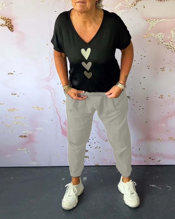 Wygodne codzienne spodnie z kieszeniami w jednolitym kolorze