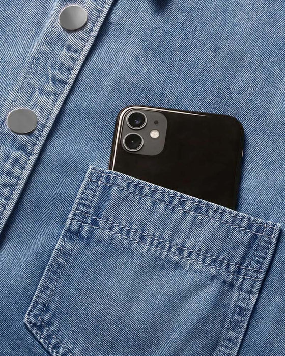 Koszula Zatrzask Denim Rękaw Latarnia Luźna
