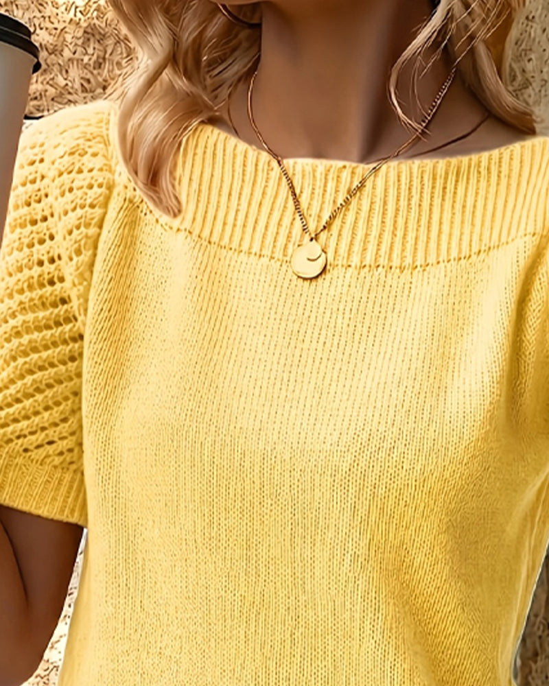 Sweter Jednolity Kolor Rękaw Bufiasty Krótki