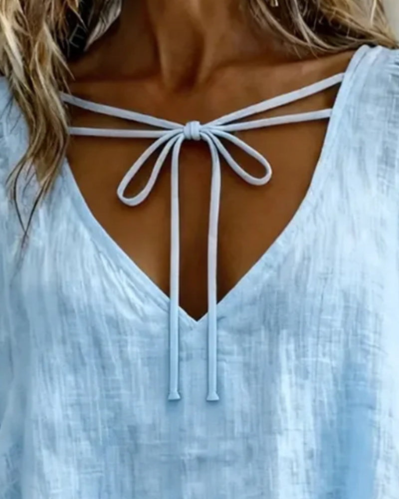 Bluzka Z Dekoltem W Szyję Sznurek Bawełna Len