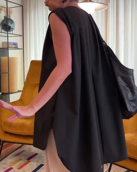 Top Plisowany Bez Rękawów Luźny