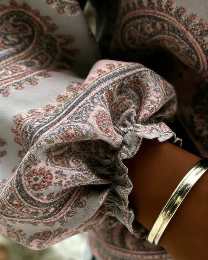 Bluzka Wzór Paisley Z Dekoltem W Szyję Rękaw Lampion