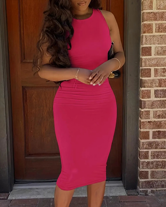 Sukienka Jednokolorowa Bez Rękawów Modna Bodycon