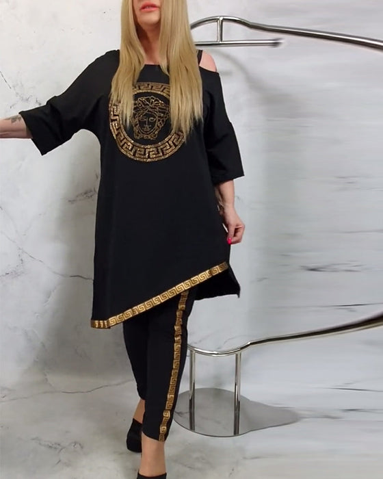 Luźny dwuczęściowy nieregularny wzorzysty komplet