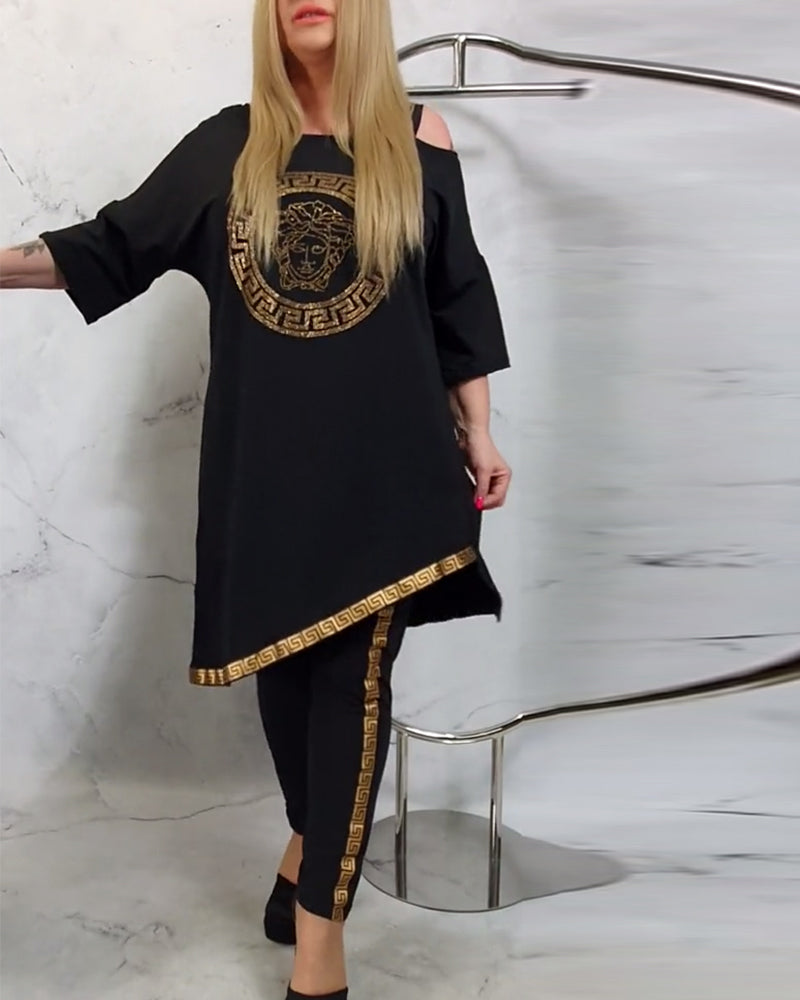 Luźny dwuczęściowy nieregularny wzorzysty komplet