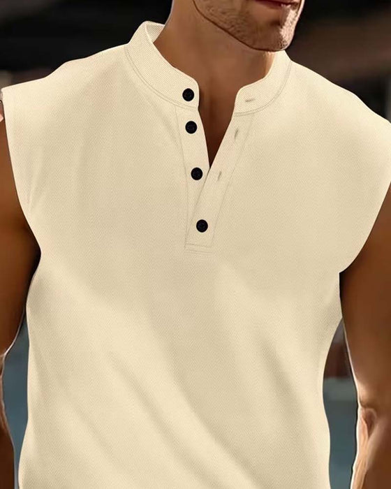Top Na Ramiączkach Męski Henley Jednokolorowy Sportowy