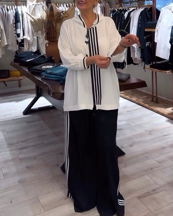 Dwuczęściowy komplet w paski z kapturem