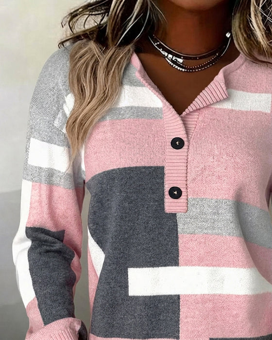 Sweter W Kratę Guziki Z Przodu Długi Rękaw