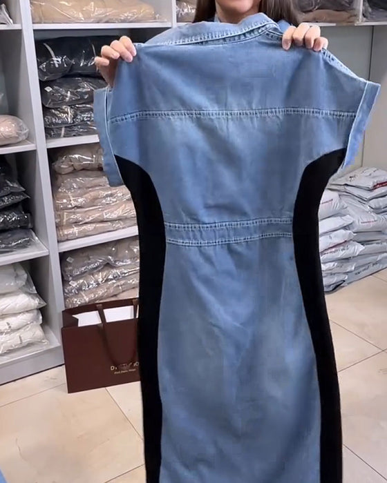 Sukienka Casual Dżinsowa Patchwork