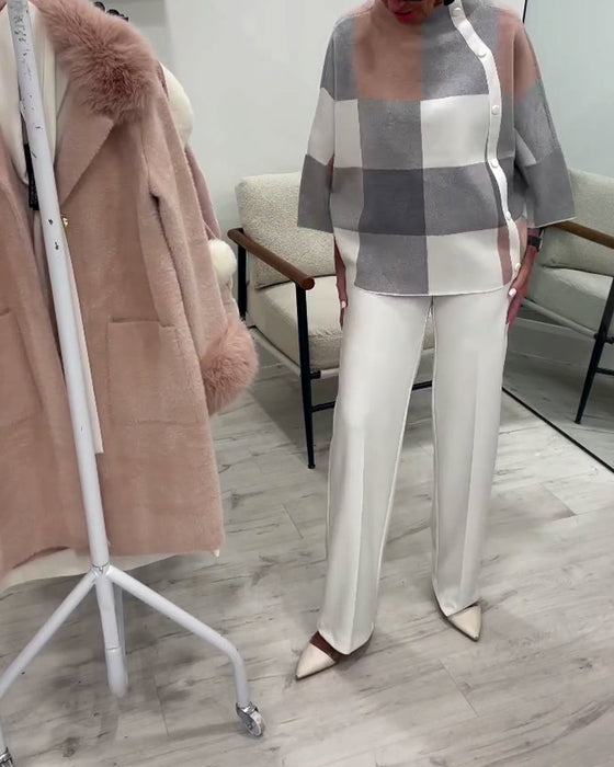 Sweter W Kratę Z Długimi Rękawami I Golfem