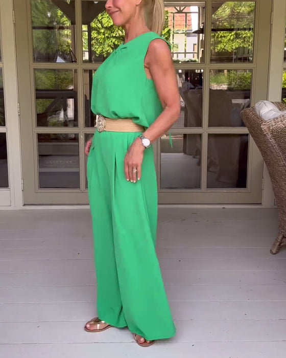 Jednokolorowy komplet bluzka i spodnie