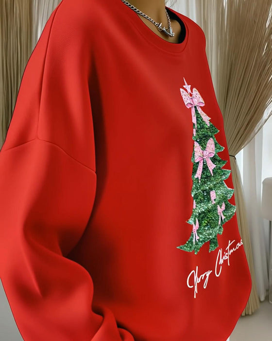 Bluza Z Okrągłym Dekoltem, Świątecznym Nadrukiem I Długimi Rękawami