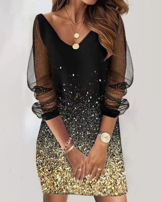 Elegancka Sukienka z Przezroczystymi Rękawami