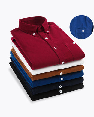 Sztruksowa koszula z długim rękawem w jednolitym kolorze