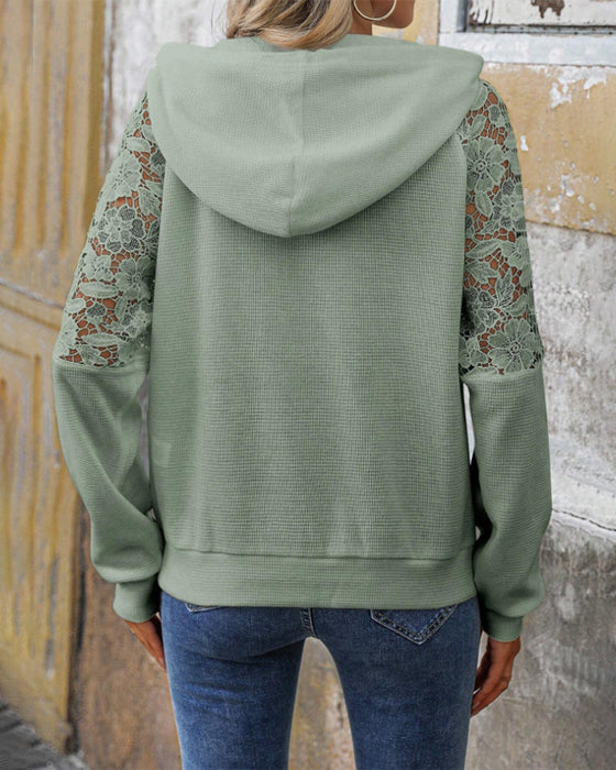 Hoodie Z Dekoltem V Długie Rękawy Koronka Codzienny